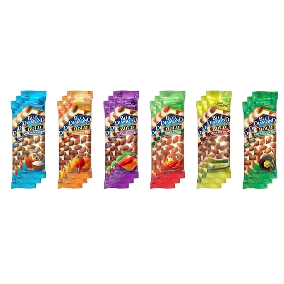 Blue Diamond Almond Variety, 6 Bold Flavors, 3 Bags each Flavor, 1.5 Ounce (Pack of 18)