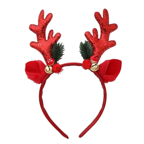 Sonducket Diademas navideñas Decoraciones festivas hechas con tela Diadema de renos navideños Tema navideño Accesorio para el cabello rojo