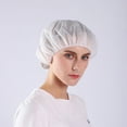 thumbnail image 2 of 100-Pack Bouffant Caps - Disposable Non-Woven Hair Nets for Food Service, Medical, Salon, Industrial Use, 0.35 oz Breathable Head Covers (White), 2 of 3