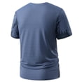 thumbnail image 3 of Blusas y camisas de manga corta y cuello redondo para hombre. Camisa informal de poliéster de cuello redondo, cómoda y lisa., 3 of 3