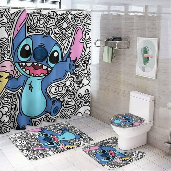 4 Piece Shower Curtain Set with Rugs Stitch Shower Curtain Bathroom Sets Decor Waterproof