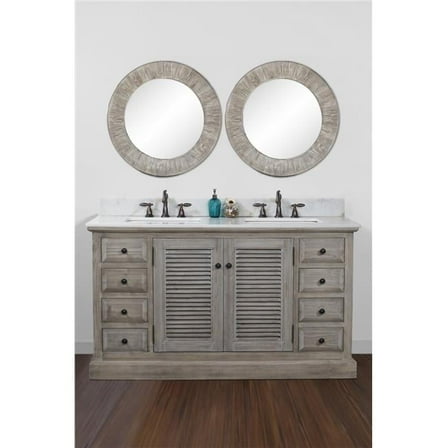 InFurniture WK1960-AP TOP 60 in. Solid Recycled Fir Double Sink Vanity With Arctic Pearl Quartz Marble Top-No Faucet