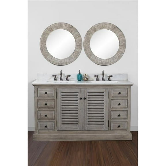 InFurniture WK1960-AP TOP 60 in. Solid Recycled Fir Double Sink Vanity With Arctic Pearl Quartz Marble Top-No Faucet