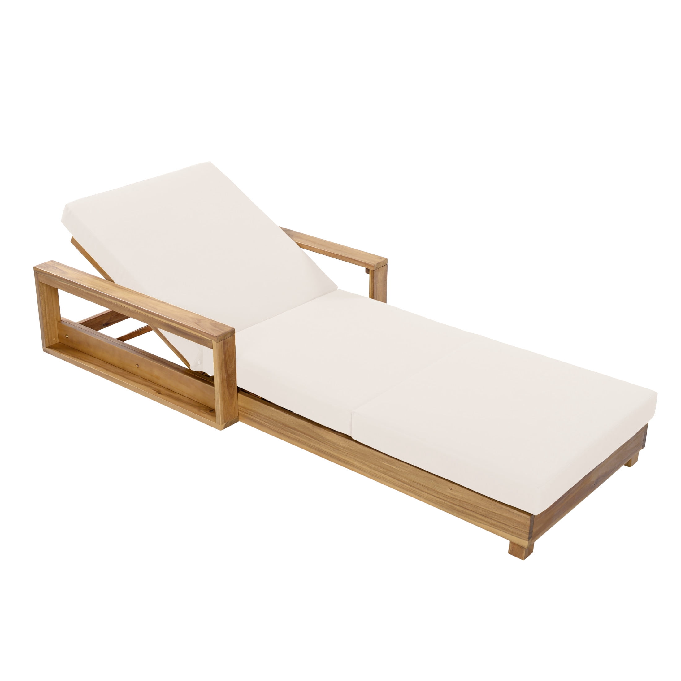 Christopher Knight Home Outdoor Chaise Lounge with 3-Fold Cushion, Adjustable Backrest, Light Natural + Cream