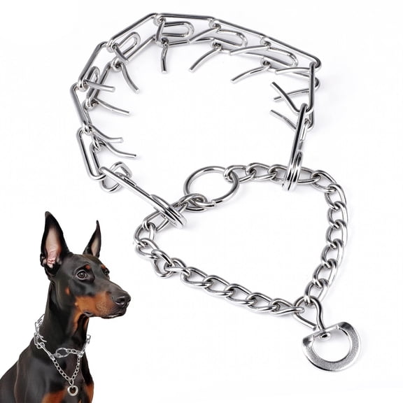 Heavy Duty Prong Dog Training Collar, 4mm x 21.5" Neck Size; 23.6" Chain Length, Adjustable Pinch Chain Collar for Large Dogs