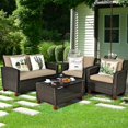 thumbnail image 3 of Costway 8PCS Patio Rattan Furniture Set Solid Wood Leg Cushioned Sofa Garden Lawn, 3 of 10