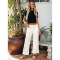 thumbnail image 5 of Women Trendy High Waisted Flare Wide Leg Jeans Cropped Denim Pants Stretchy Baggy with Patch Pockets White M, 5 of 9