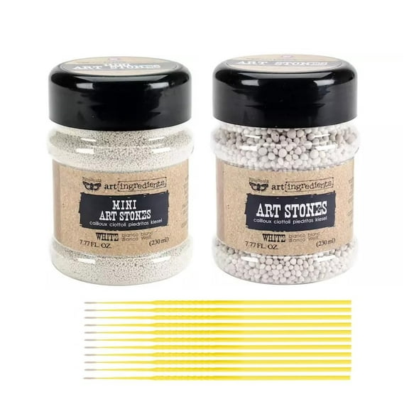 Art Stones Bundle - Prima Marketing 7.77 fl. oz. White Art Stones and Mini Art Stones with Trebbies Detail Sticks