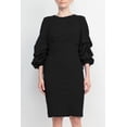 thumbnail image 6 of Alberto Makali Crew Neck Ruched 3/4 Sleeve Scoop Back Zipper Back Solid Crepe Dress-BLACK / 4, 6 of 14
