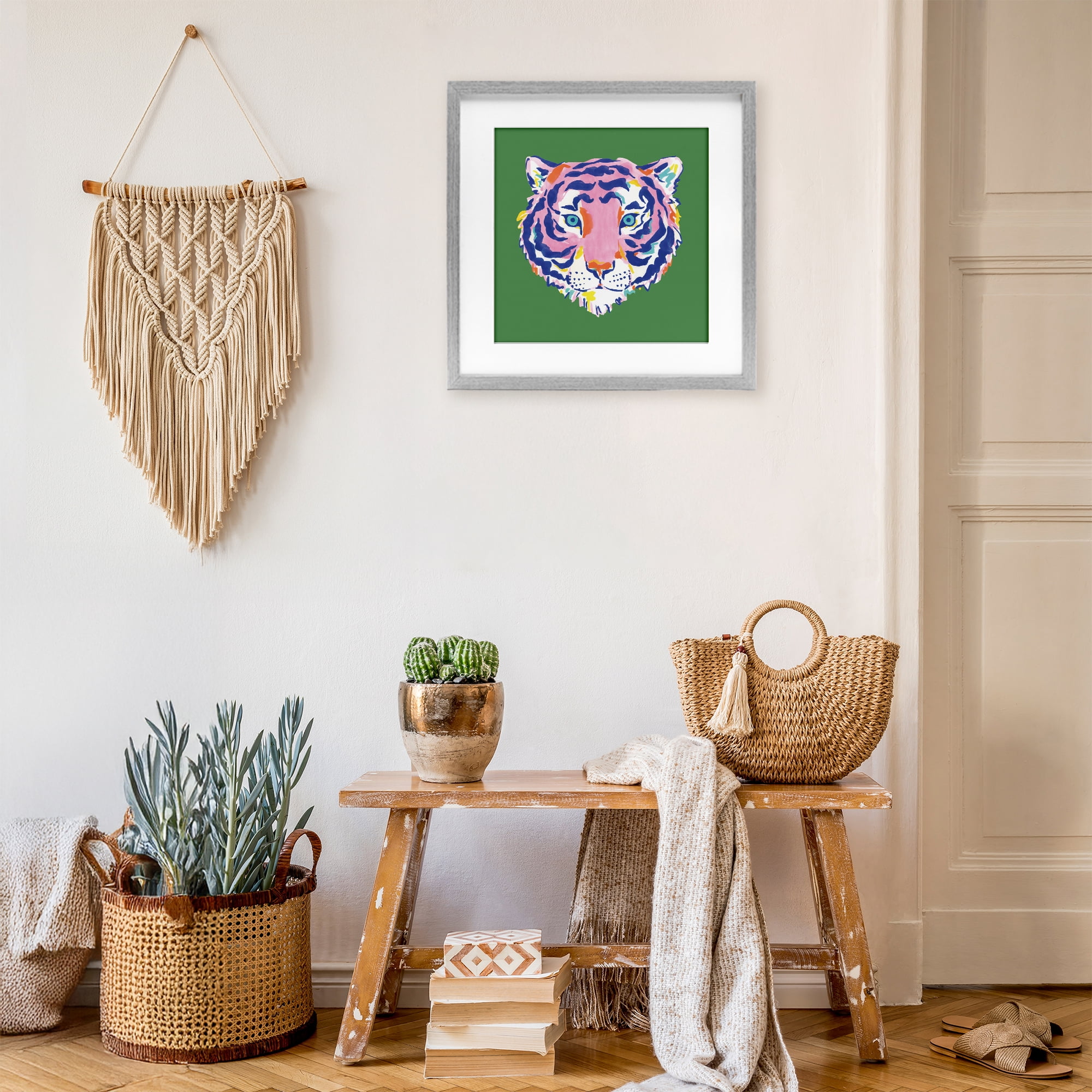 Stupell Industries Exotic Boho Tiger Face Gray Framed Print Under Glass, design by Karolina Sato