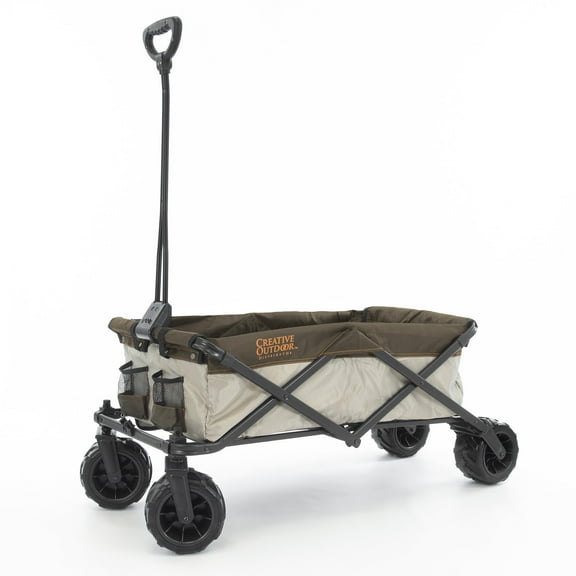 Creative Outdoor Durable All-Terrain Collapsible Folding Wagon Cart 150lb Capacity, Beige and Brown