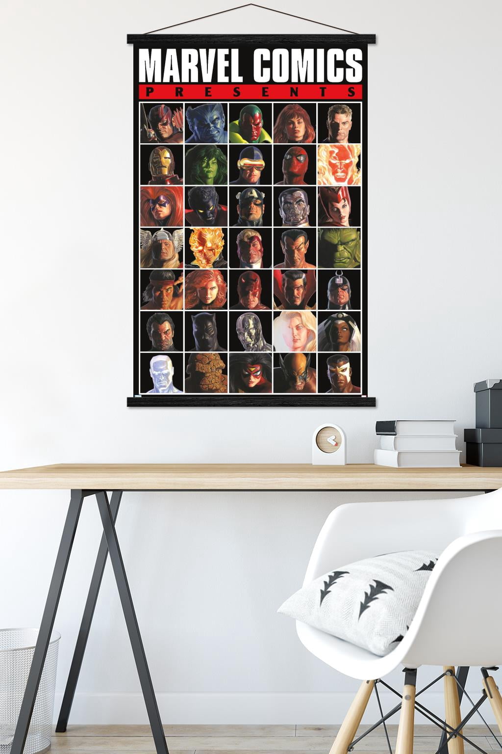 Marvel Comics - Presents Grid Wall Poster with Wooden Magnetic Frame, 22.375" x 34"