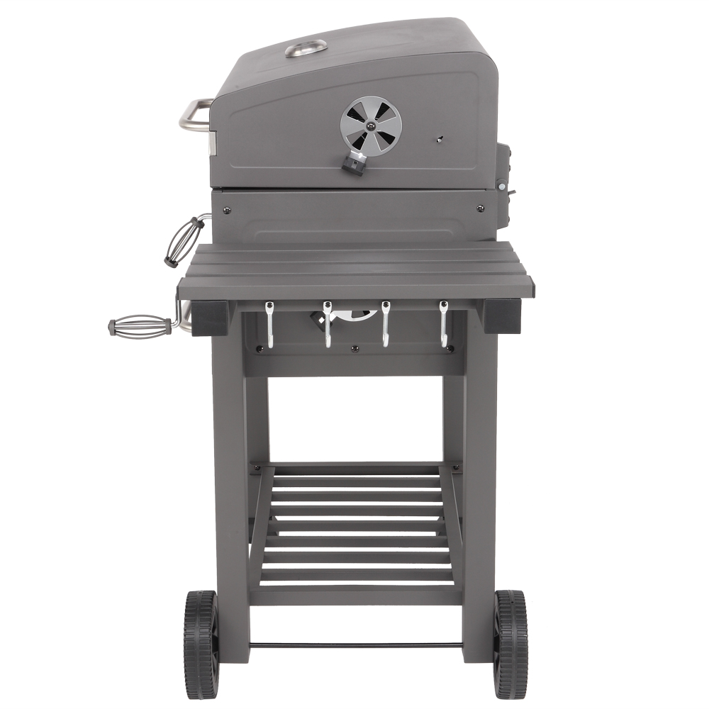 Charcoal Grill, Square Portable Charcoal Grill, Stainless Steel BBQ Grill with Shelf, Thermometer, Wheels, Charcoal BBQ Grill for Outdoor Picnic, Patio, Backyard, Camping, JA1173 - image 4 of 8