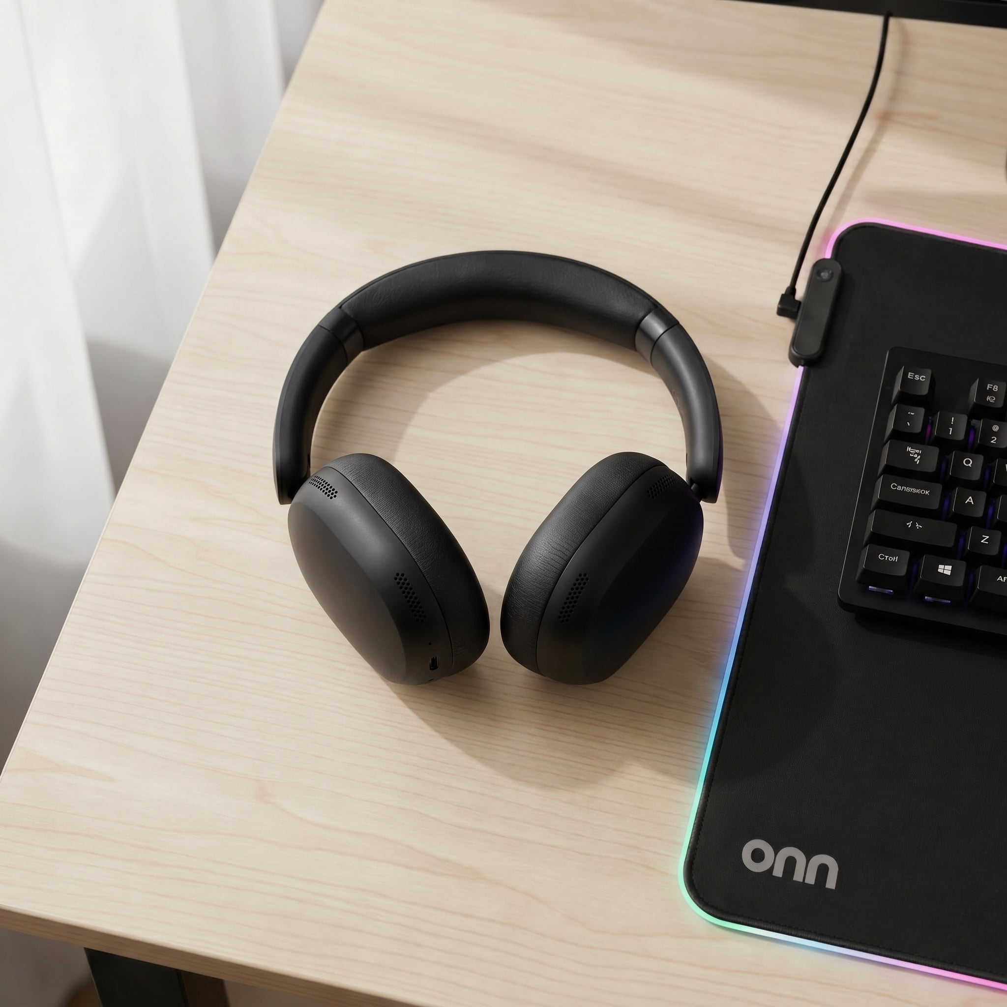 onn Hushbyte Wireless Over-Ear Headphones with Memory Foam and HD Sound, Black