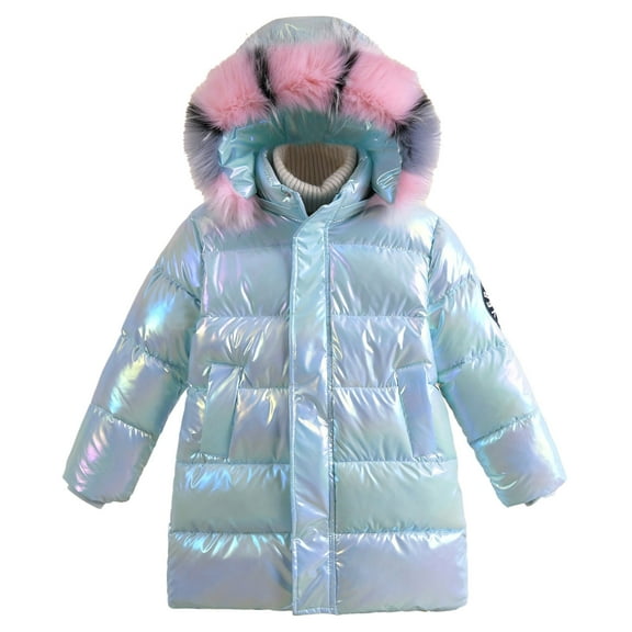 Fozruso School Winter Coats Jackets 4-5 Years,Winter Sweet Girl Mid Length Down Jacket White Down Dazzling Children's Warm Jacket Coat Colorful Green