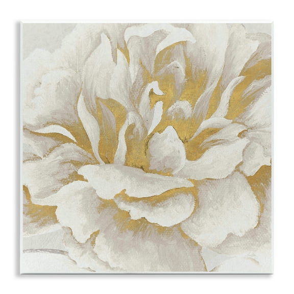 Stupell Industries Gold & White Flower Plants & Flowers Painting Unframed Art Print Wall Art, 12 x 12