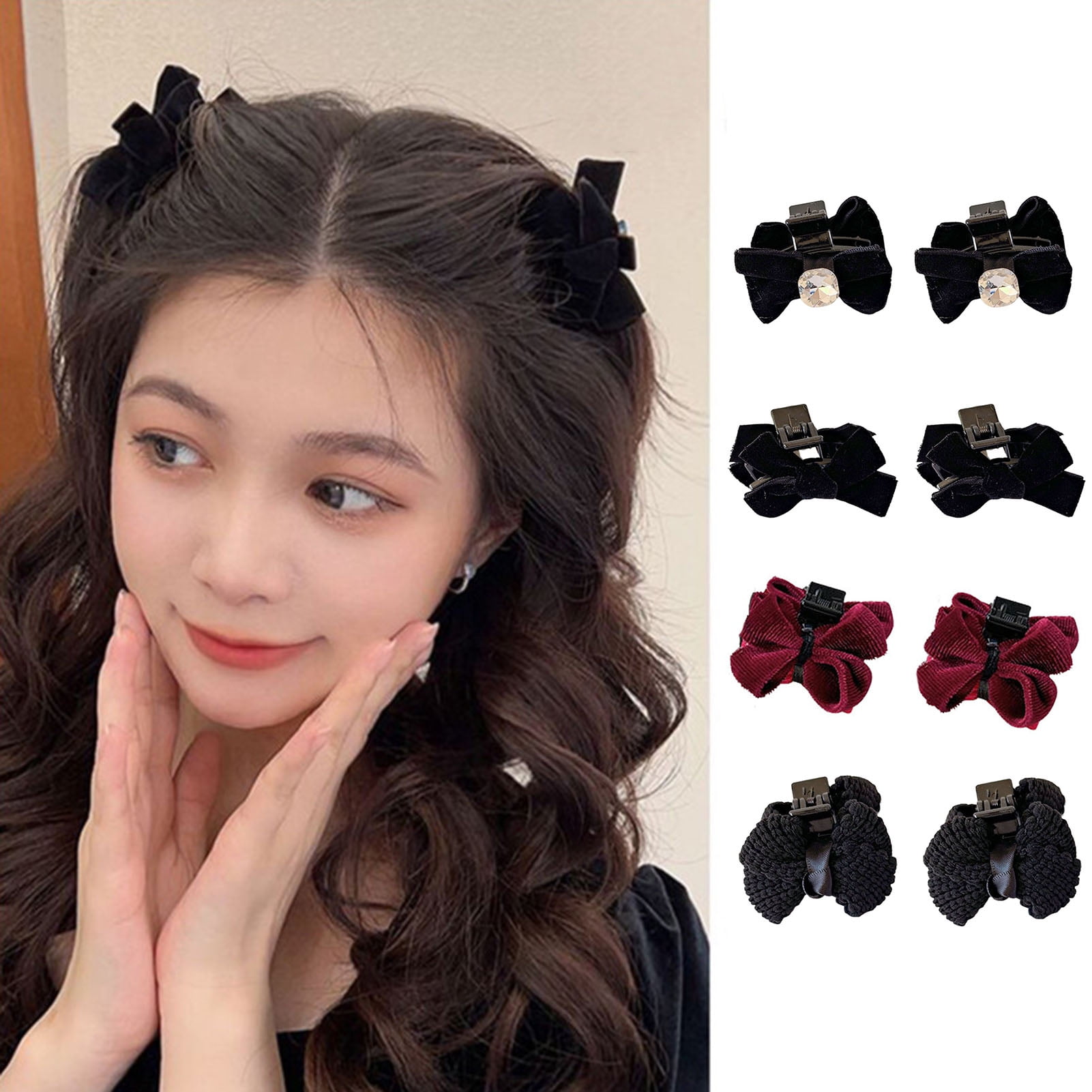 Fairnull Lovely Exquisite Side Bangs Hairpin Velvet Bowknot Decor