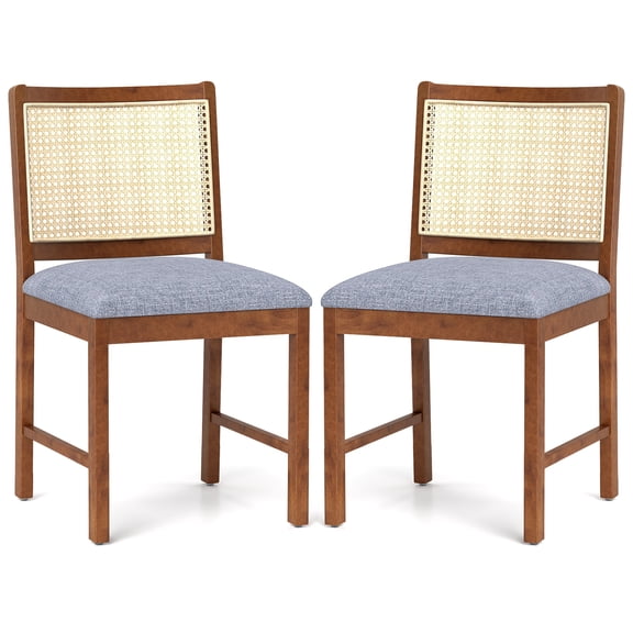 Giantex Set of 2 Rattan Dining Chairs, Wooden Kitchen Armless Chairs, Padded Side Chairs
