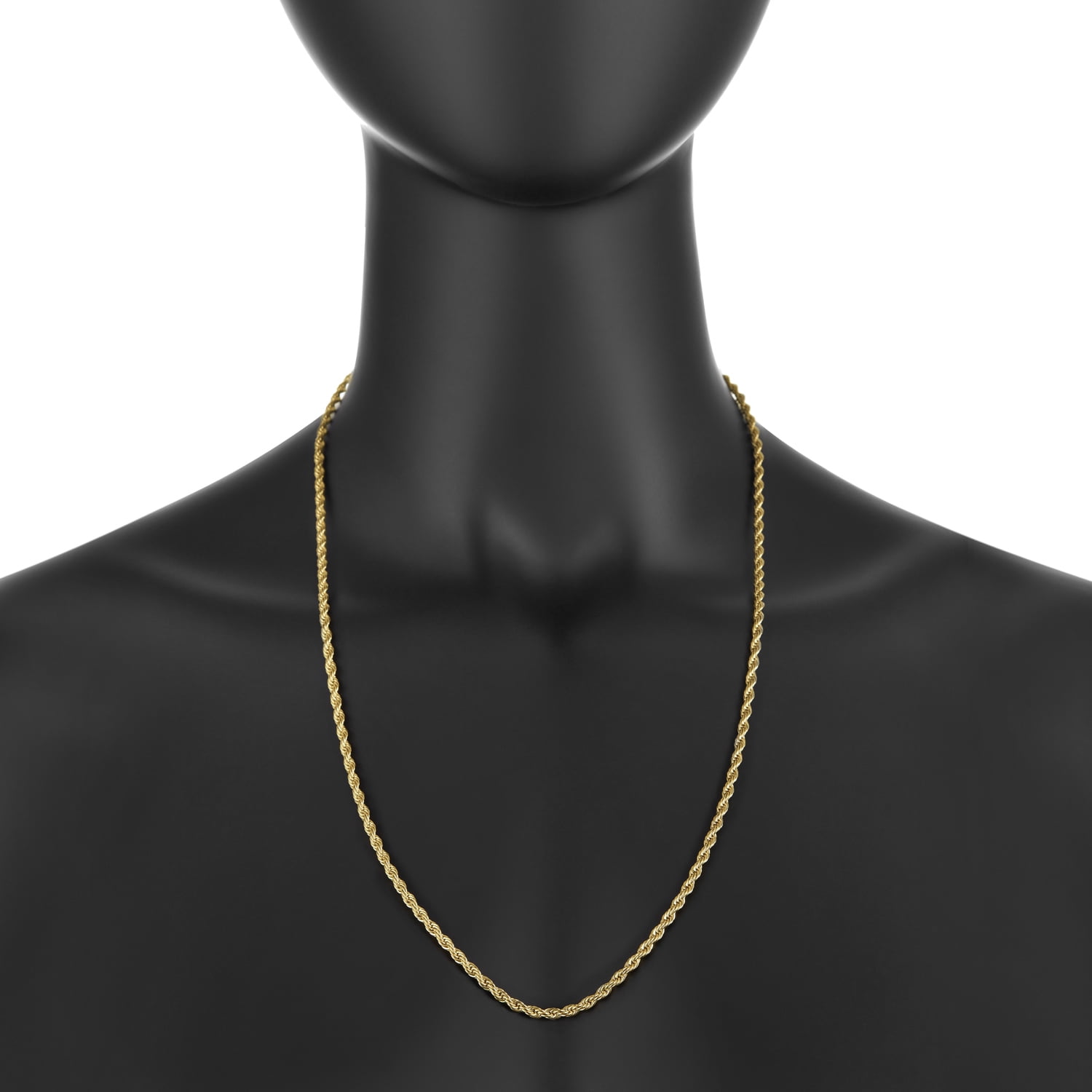 2.2mm 24k Yellow Gold Plated Stainless Steel Twisted Rope Chain Necklace, 24 inches + Gift Box