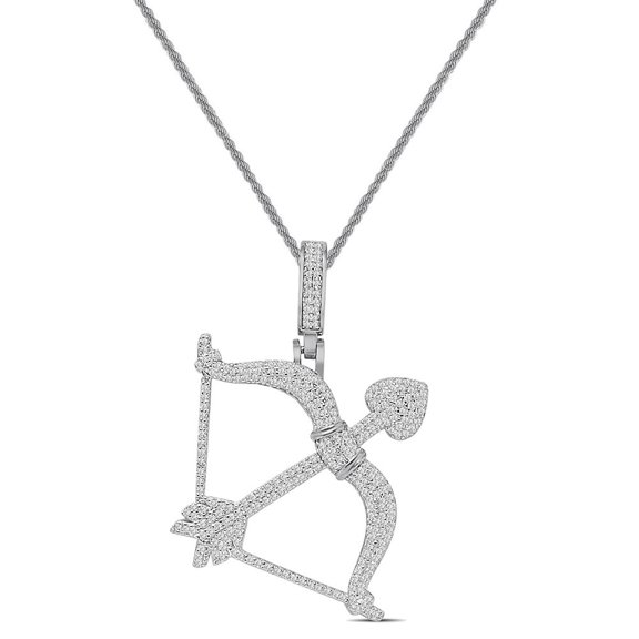 Real Genuine Sterling Silver 2.00 Cwt. Simulated Diamond 14K White Gold Finish Sagittarius Archer Zodiac Unisex Charm Pendant Chain Neckless Set