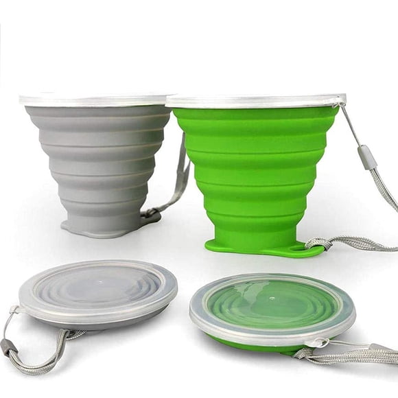 JBER Silicone Collapsible Travel Cup, Silicone Folding Camping Cup with Lids Expandable Drinking Cup Set BPA Free Reusable Portable Graduated for Outdoor Hiking Travel