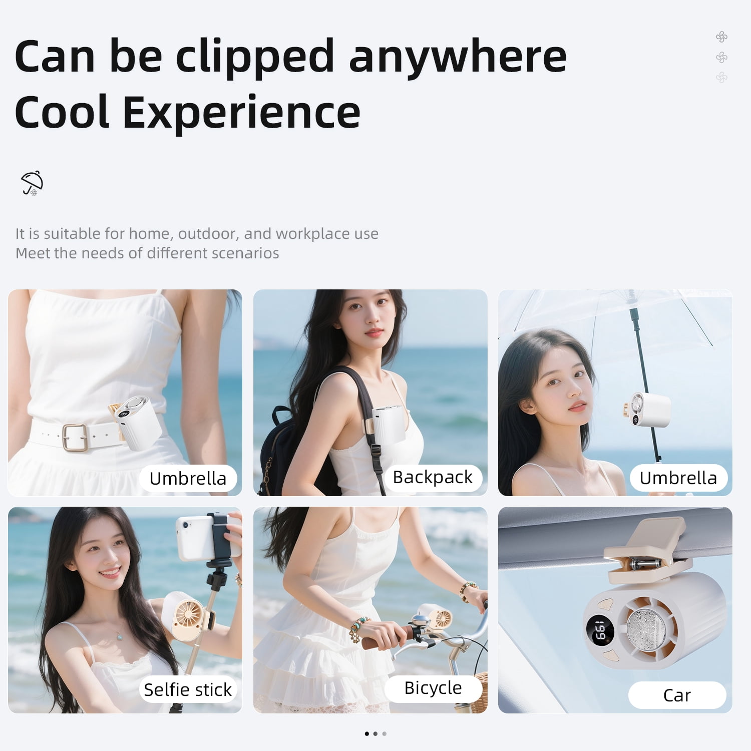 Wiher Small Clip on Fan, Semiconductor Smart Cooling, Portable Rechargeable Clip Fan with LCD Display, 1800mAh 5W USB Desk Fan for Home, Travel, Office, Car, White