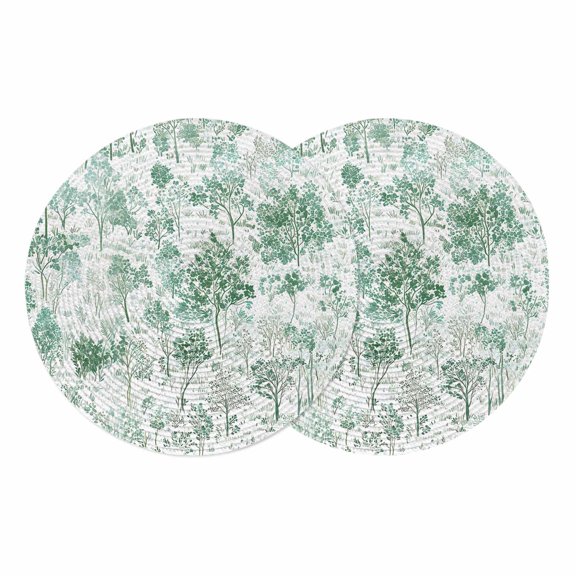 Green Botanical Round 13 Inch Placemats Set of 2, Watercolor Spring Floral Summer HeatResistant Non Slip Place Mats for Dining Table, Wipeable Braided Kitchen Table Mats for Housewarming
