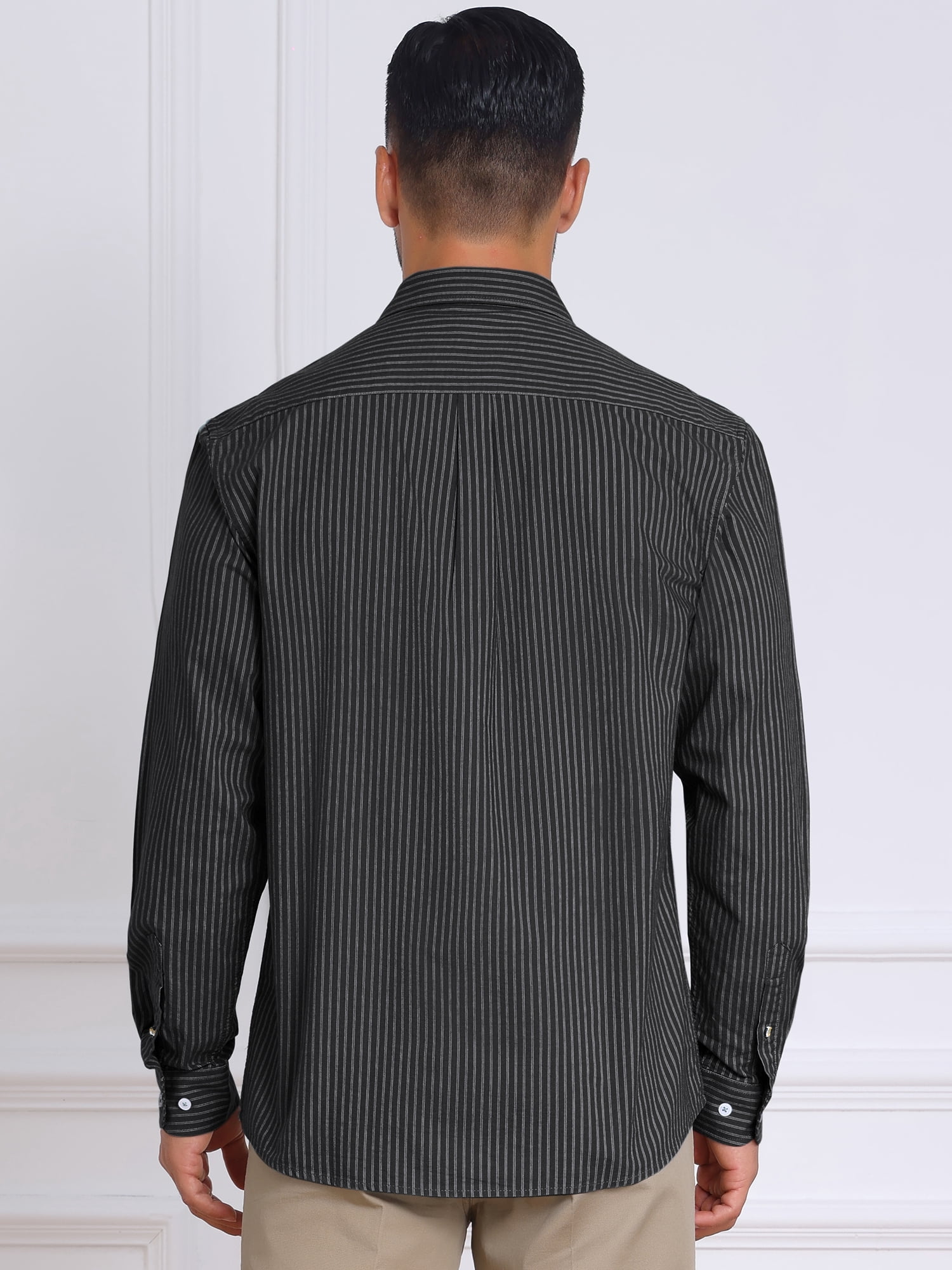 DARING DIVA Men's Stripes Long Sleeved Button Down Business Dress Shirts S Black