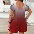 thumbnail image 4 of Qiopertar Plus Size Jumpsuit for Women Casual Loose Puff Sleeve Romper Gradient Print with Pockets Summer Beach Vacation Oversized Shorts, Wine XL, 4 of 5
