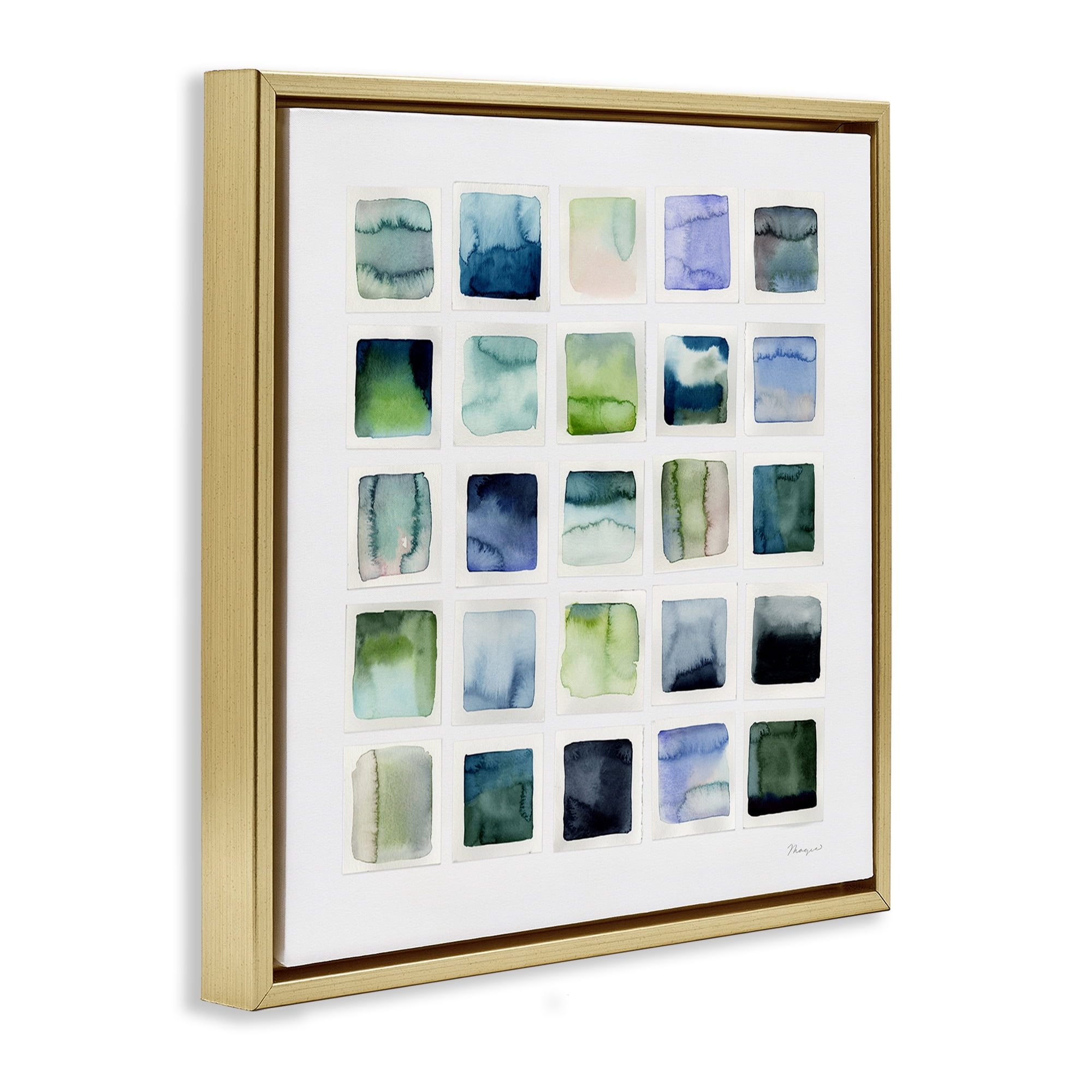 Stupell Industries Watercolor Patterned Squares Abstract Painting Gold Floater Framed Canvas Art Print Wall Art, 18 x 18