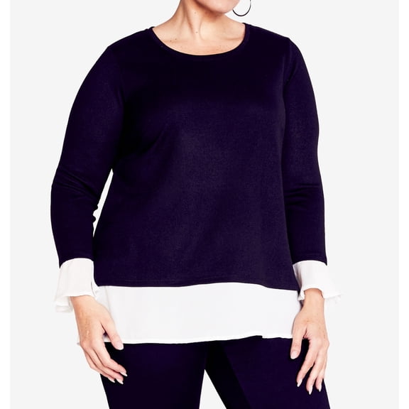 avenue Womens Hacci Chiffon Pullover Sweater, Black, Plus Size, 14W
