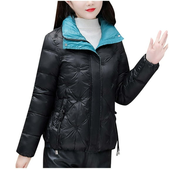 Winter Saving Womens Plus Size Puffer Jacket Warm Pocket Coat Turn Down Collar Long Jacket Winter Down Parkas
