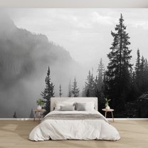 Modern Wallpaper Murals 3D Black And White Landscape Scenery In Silhouette Nature Mountain Peel and Stick Removable Self-Adhesive PVC Wall Stickers for Nursery Kids Bedroom TV Wall Decor