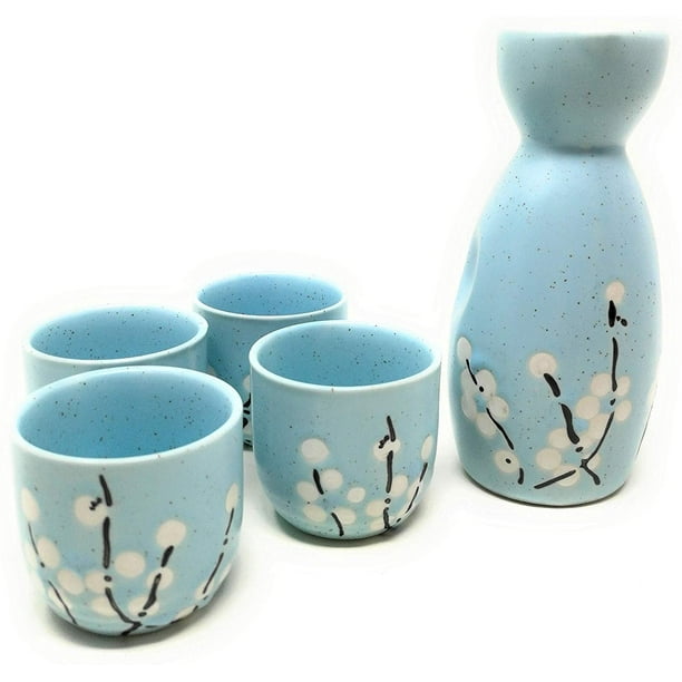 TJ Global 5Piece Sake Set, Durable Ceramic Japanese Sake Set with 1