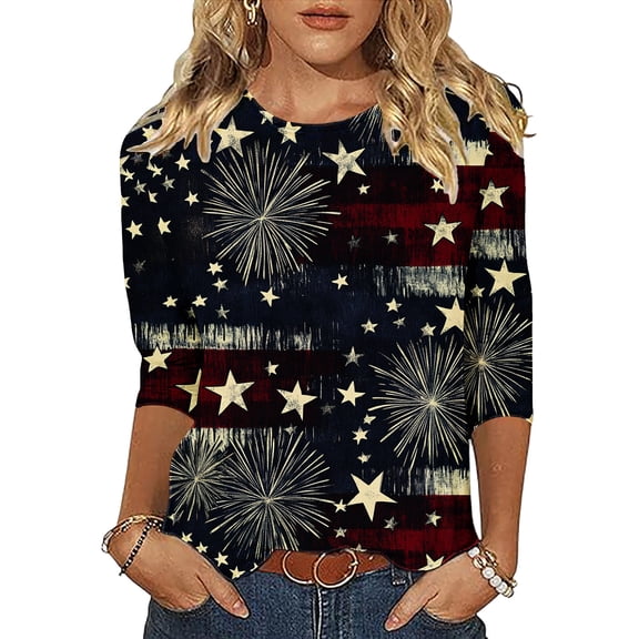 250th Anniversary Women's Casual 3/4 Sleeve T-Shirt 250 Years of Freedom Shirt American Flag Patriotic Clothes