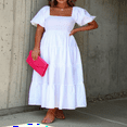 thumbnail image 2 of Robe Longue Élégante pour Femmes à Manches Courtes et Encolure Carrée, 2 of 8