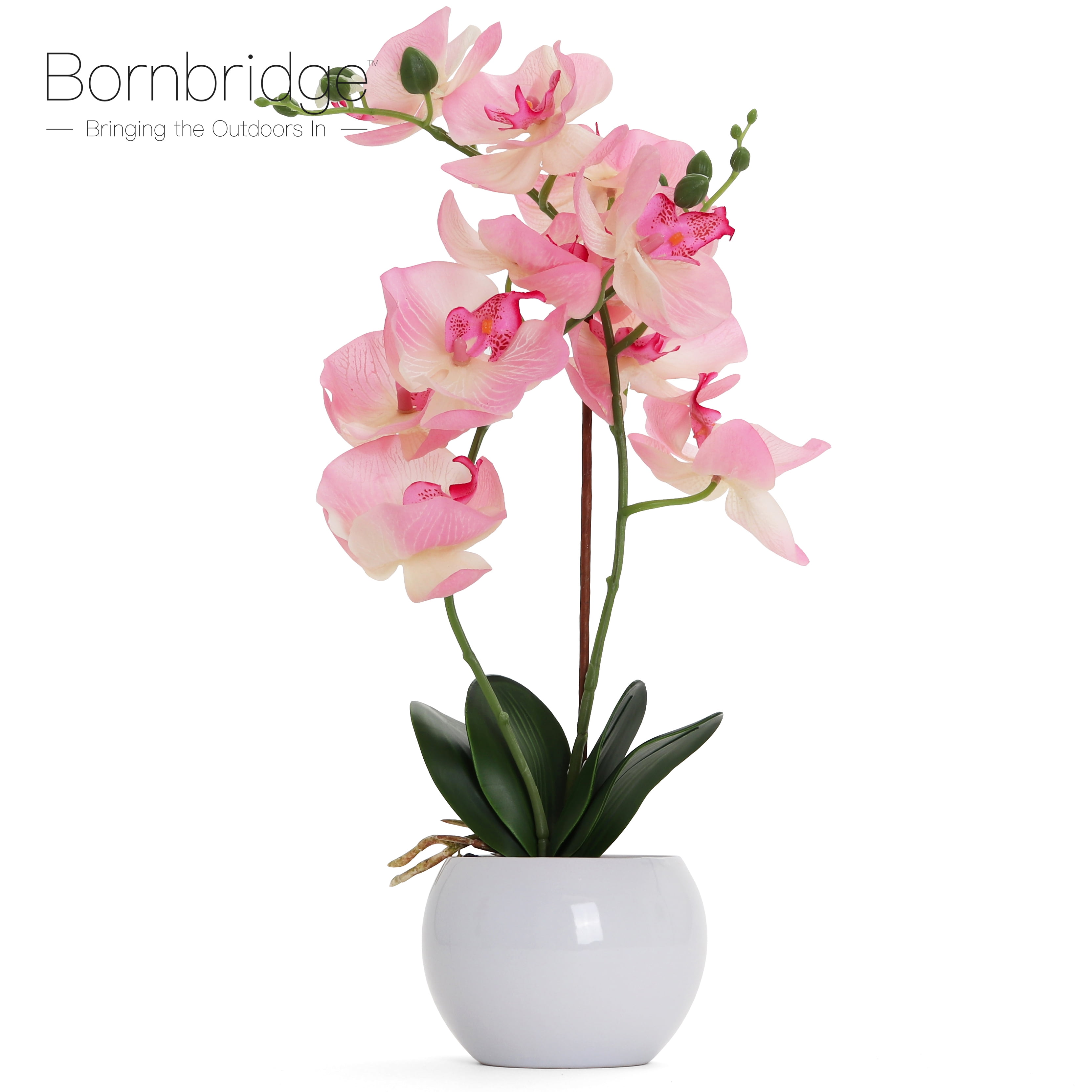 Artificial Plastic Orchid Fake Flowers Potted Plant Home Outdoor Decor 4 Heads 