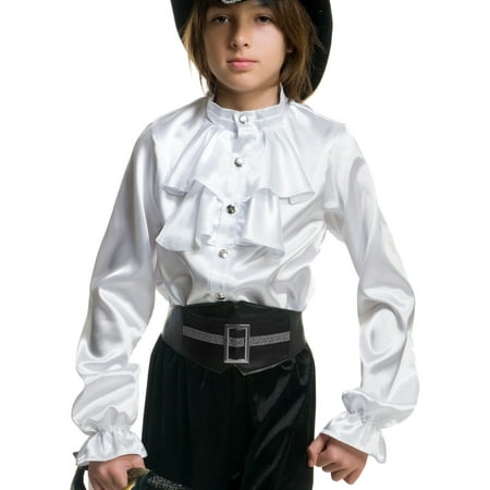 Child Boys White Premium Kids 2-Tier Ruffle Satin Pirate Shirt