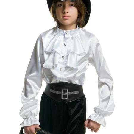 Satin Pirate Bandana - Child Boys White Premium Kids 2-Tier Ruffle Satin Pirate Shirt