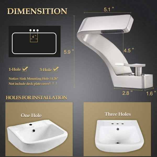 Waterfall Bathroom Sink Faucet Brushed Nickel 1 Hole Vanity Basin Mixer Single Handle Tap