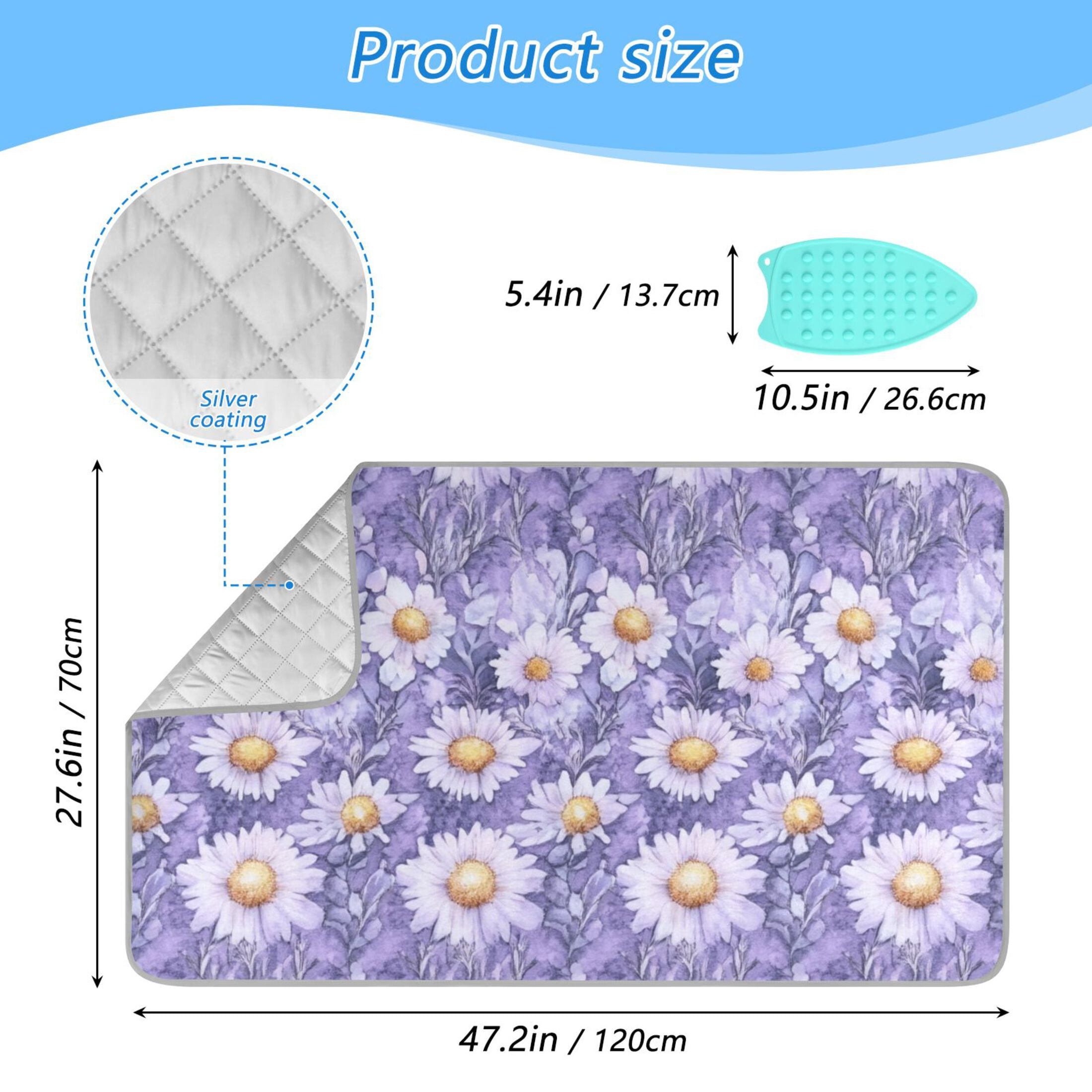 Purple Daisy Pattern Ironing Mat Blanket for Table Top Travel Portable Ironing Board Pad 47.2x27.6 Inch