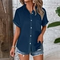 thumbnail image 2 of Womens Tops Casual Batwing Short Sleeve Pocket Patched Collar Shirt Woven Fabric Cotton Regular Fit For Spring Summer Fall Beach Date Machine Washable 2Xl Sweaters For Women, 2 of 9