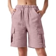 thumbnail image 2 of Kelon Women's Shorts, Linen Shorts for Women Knee Length Casual Comfy Shorts Summer Trendy Mid Waisted Drawstring with Pockets 2026, L, 2 of 6