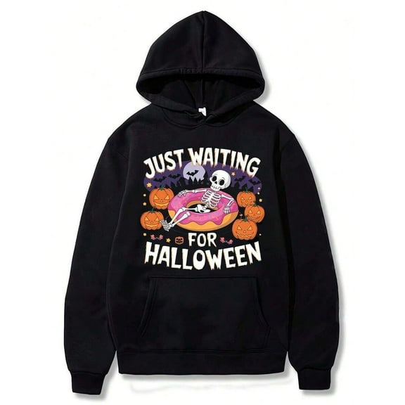 Spooky Season Halloween Pattern Sweatshirt - Women's Casual Black Hoodie With Ghost Design And Long Sleeves, Perfect For Halloween Costumes And Halloween Accessories