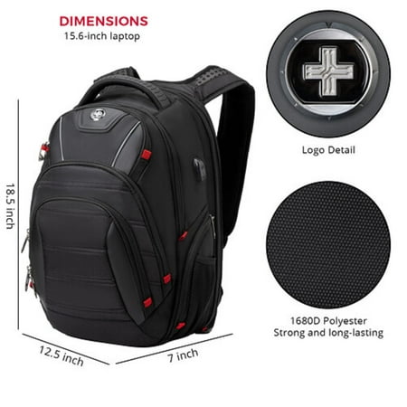 Swissdigital Design - Circuit TSA-firendly Backpack with USB Charging port/RFID protection and fits up to 15.6" laptop - Black