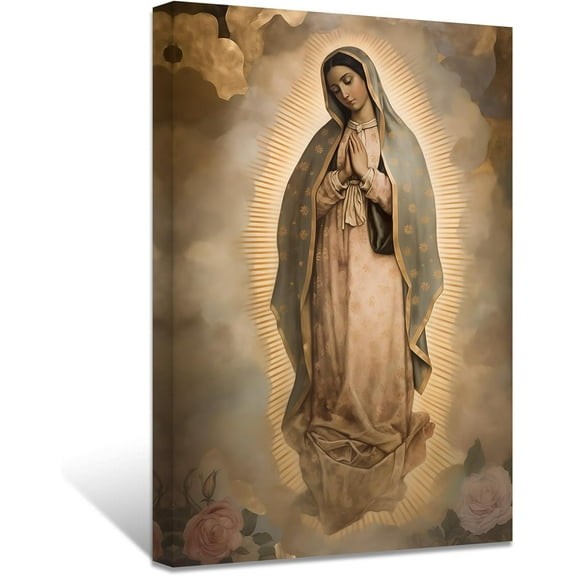ZHONGYUTONG Virgin Mary Picture Jesus Mother Portrait Wall Art Vintage Catholic Poster Prints Virgin Mary is Praying Spiritual Canvas Artwork Dining Room Decor (12.00" x 18.00")