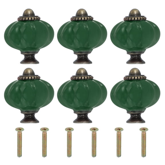 6 Packs Ceramic Knobs, Pumpkin Ceramic Cabinet Drawer Knobs with M4 x 25mm Mounting Screw for Closet Drawer Cupboard Wardrobe, Dark Green