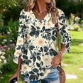 thumbnail image 5 of Iaqnaocc Shirts for Women Summer 3/4 Sleeve Dressy Casual Crew Neck T-Shirts Vintage Floral Print Tunic Tops Loose Fit Spring Day T Shirts Khaki L, 5 of 8