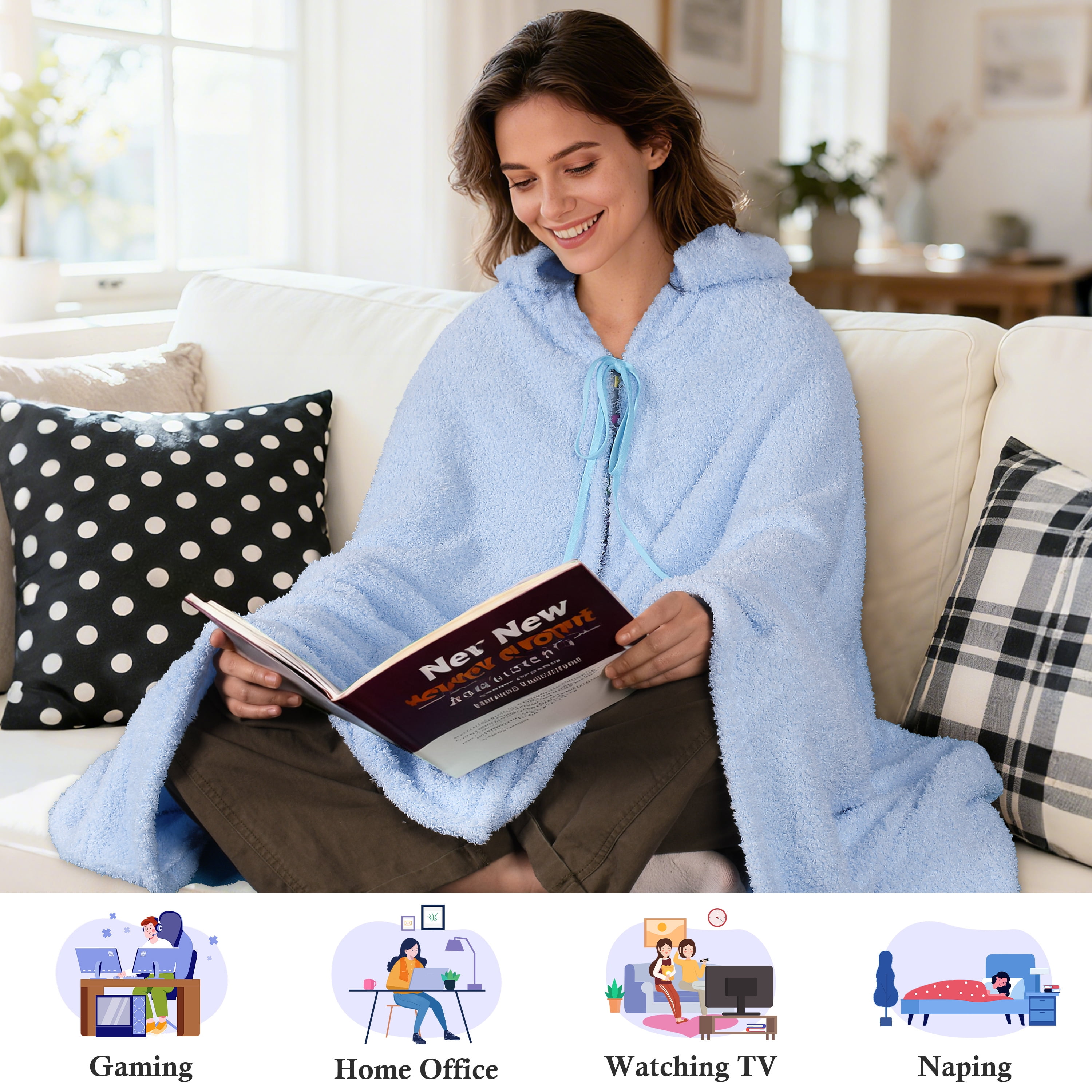 Catalonia Hooded Wearable Blanket Poncho for Adults, Lightweight Fleece Cape with Hand Pockets, Cozy Plush Throw Wrap for Women, Perfect for Lounging, Gifts Ideas