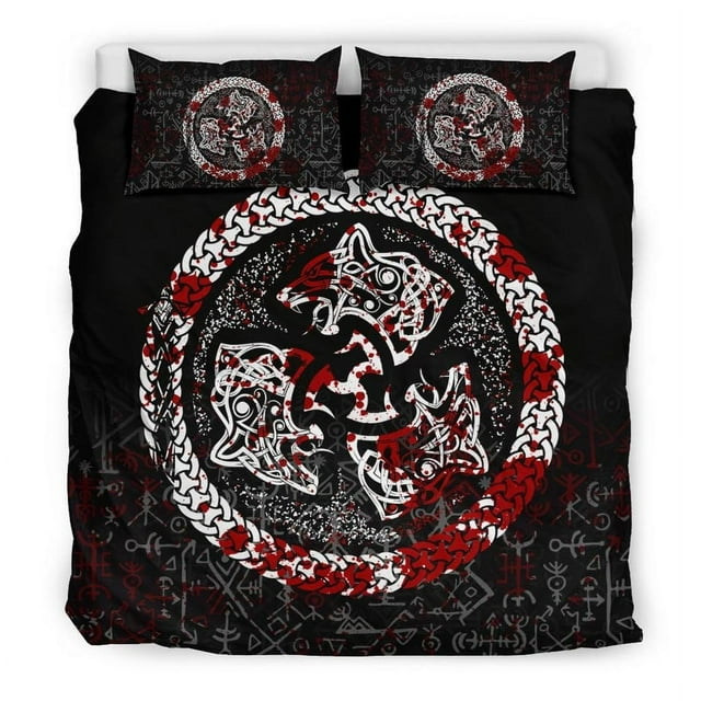 Viking Bedding Set Fierce Blood Wolf Symbol Of A Viking Nordic RLT12